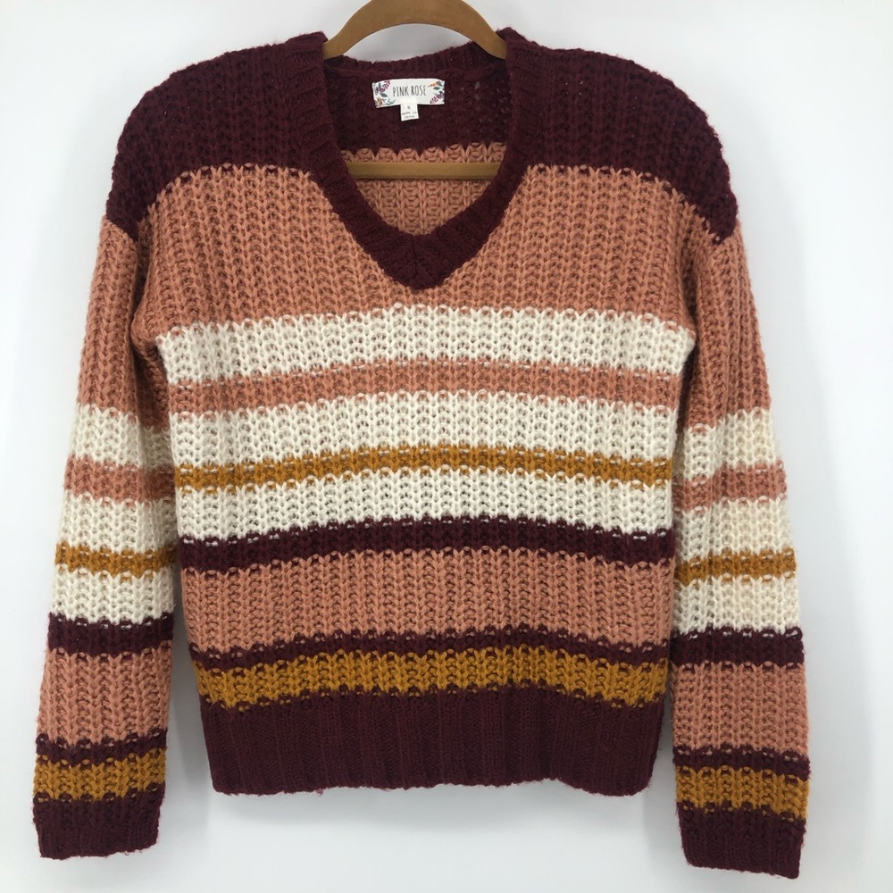 🎈 Pink Rose Multi Color Striped Knit Sweater